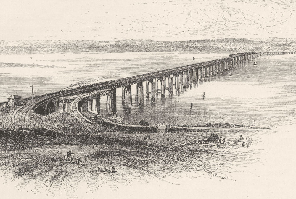 SCOTLAND. The New Tay Viaduct, from the South 1901 old antique print picture